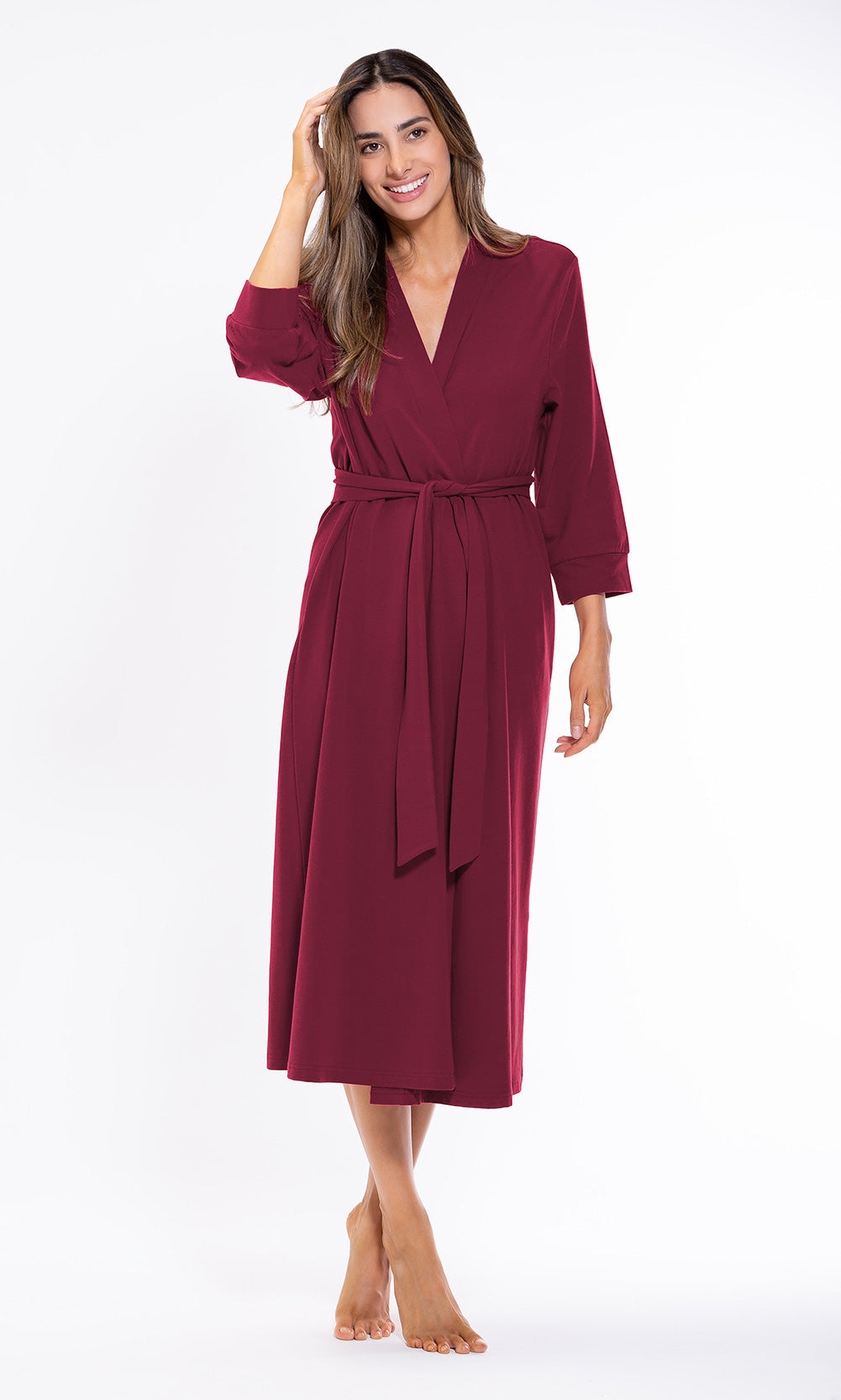 Burgandy Cotton Knit Kimono Spa Robe