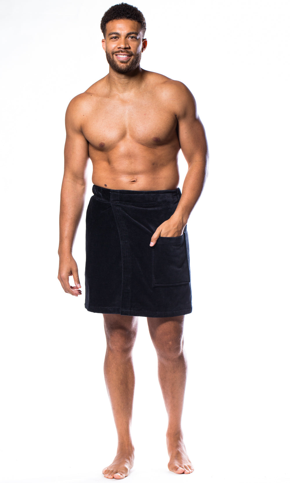 Men's Black Terry Velour Spa Wrap
