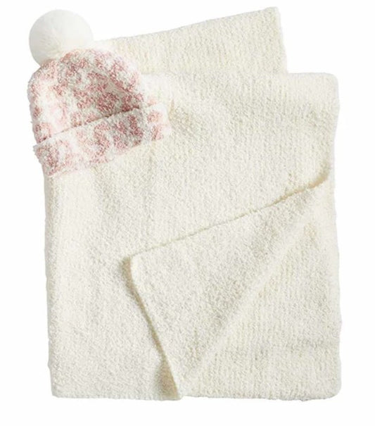 Mud Pie Chenille Baby Blanket & Hat Set