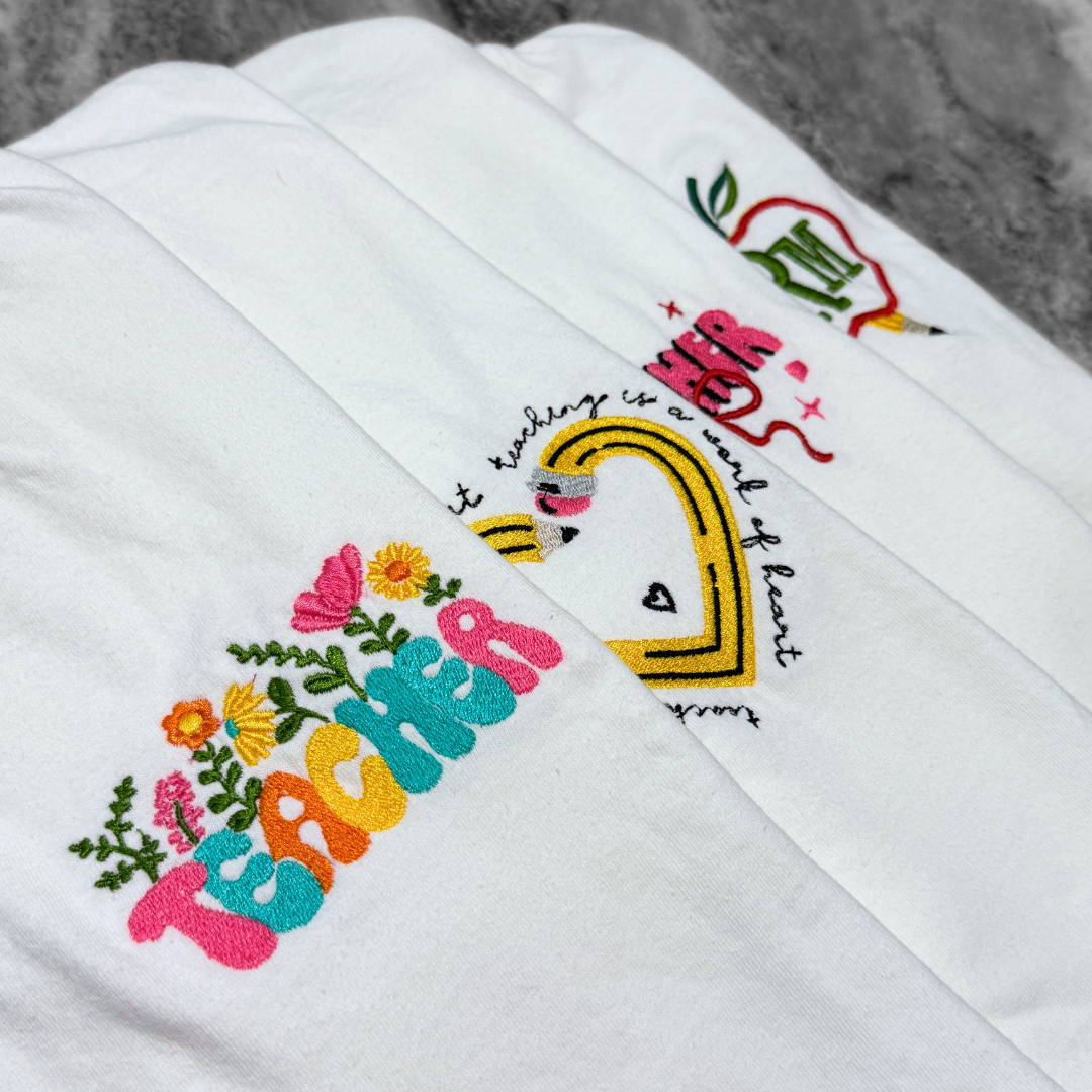 Apple + Pencil Monogram Embroidered T-Shirt White