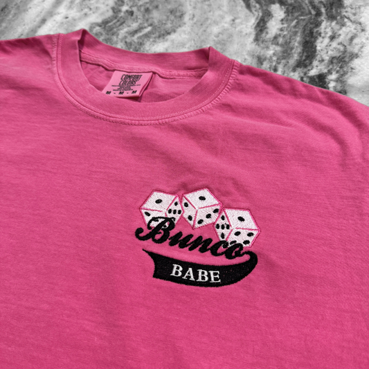 Bunco Babe Embroidered T-Shirt Crunchberry