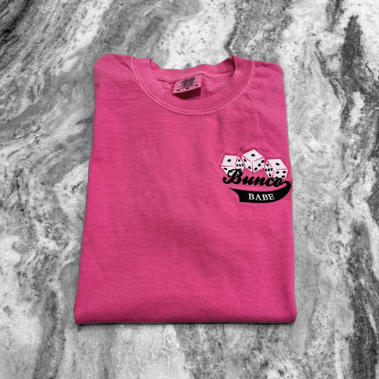 Bunco Babe Embroidered T-Shirt Crunchberry