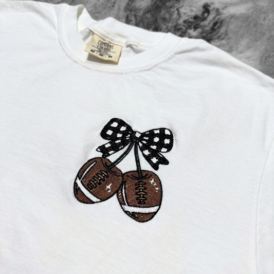 Football Cherries Embroidered T-Shirt White
