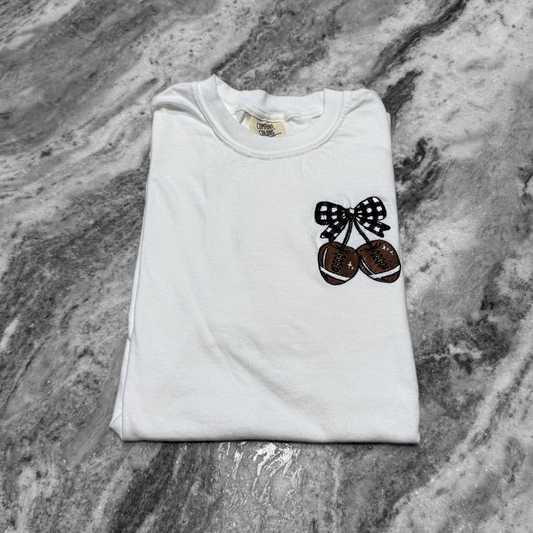 Football Cherries Embroidered T-Shirt White