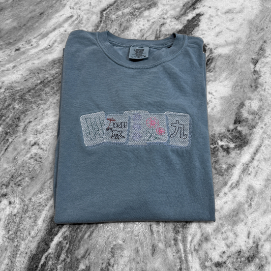 Mahjong Tiles Embroidered T-Shirt Ice Blue