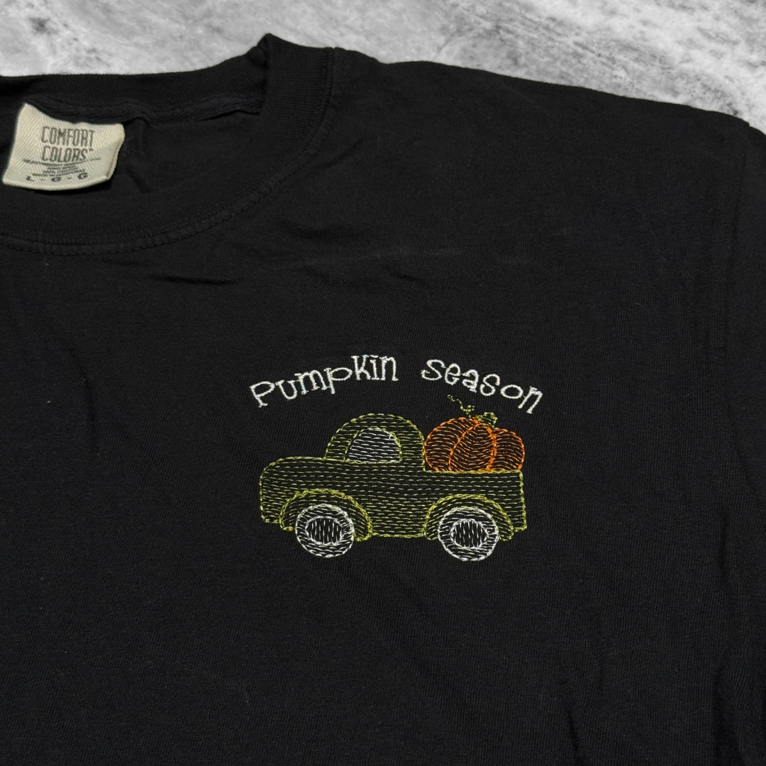 Pumpkin Season Truck Embroidered T-Shirt