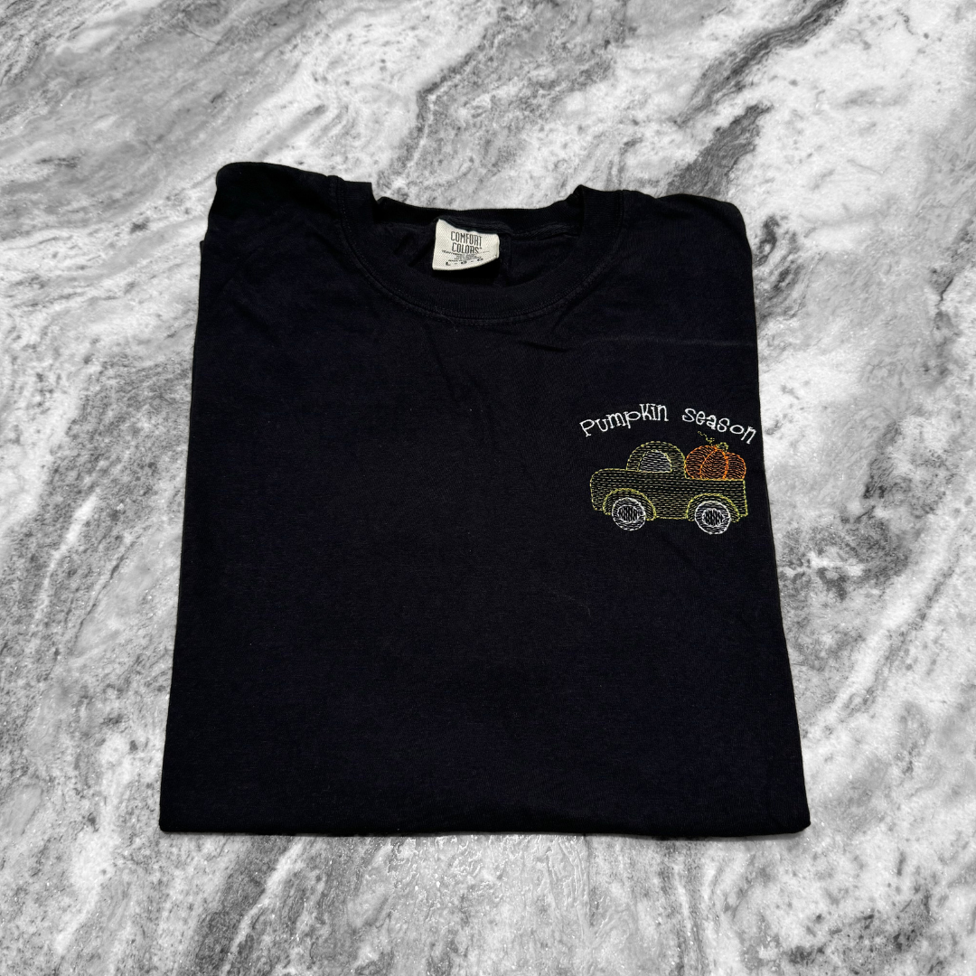 Pumpkin Season Truck Embroidered T-Shirt