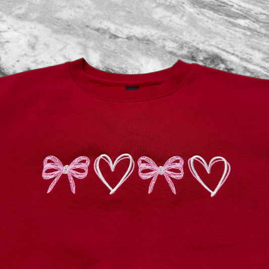 Bows and Hearts Embroidered Crew