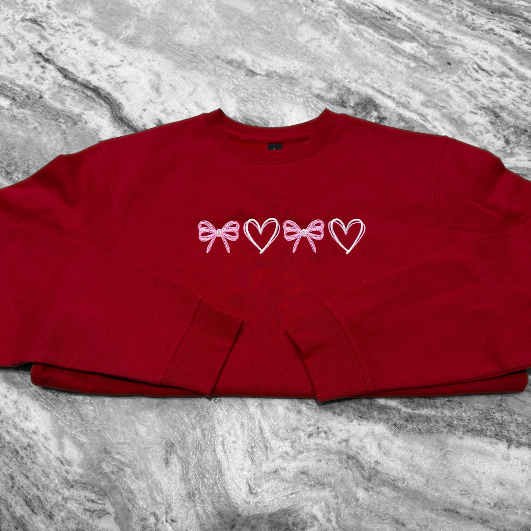 Bows and Hearts Embroidered Crew