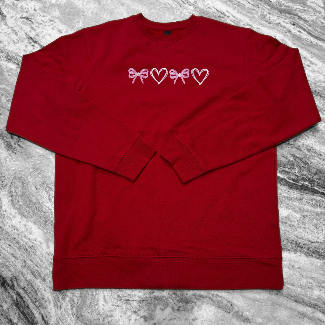 Bows and Hearts Embroidered Crew