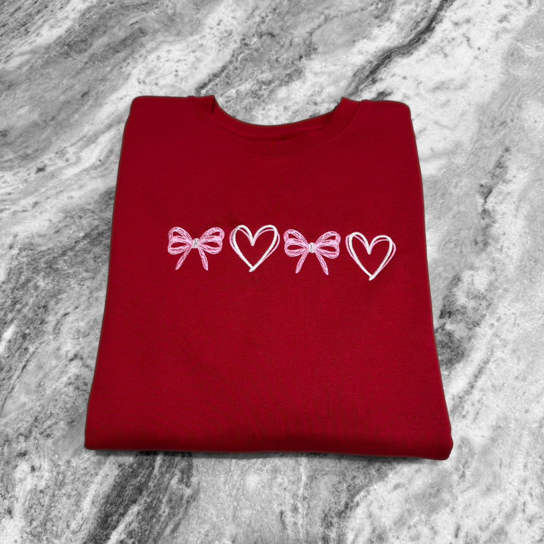 Bows and Hearts Embroidered Crew