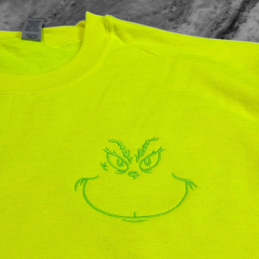 Grinchface + Sleeveheart Safety Green Embroidered Crew