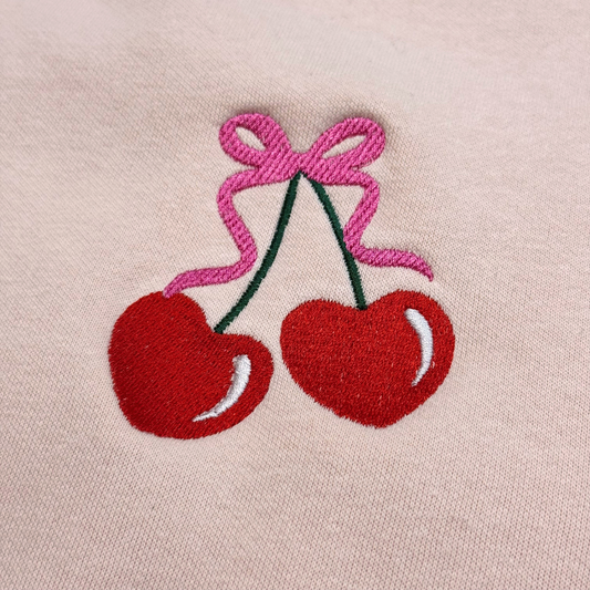 Valentine Heart Cherries Embroidered Crewneck Sweatshirt