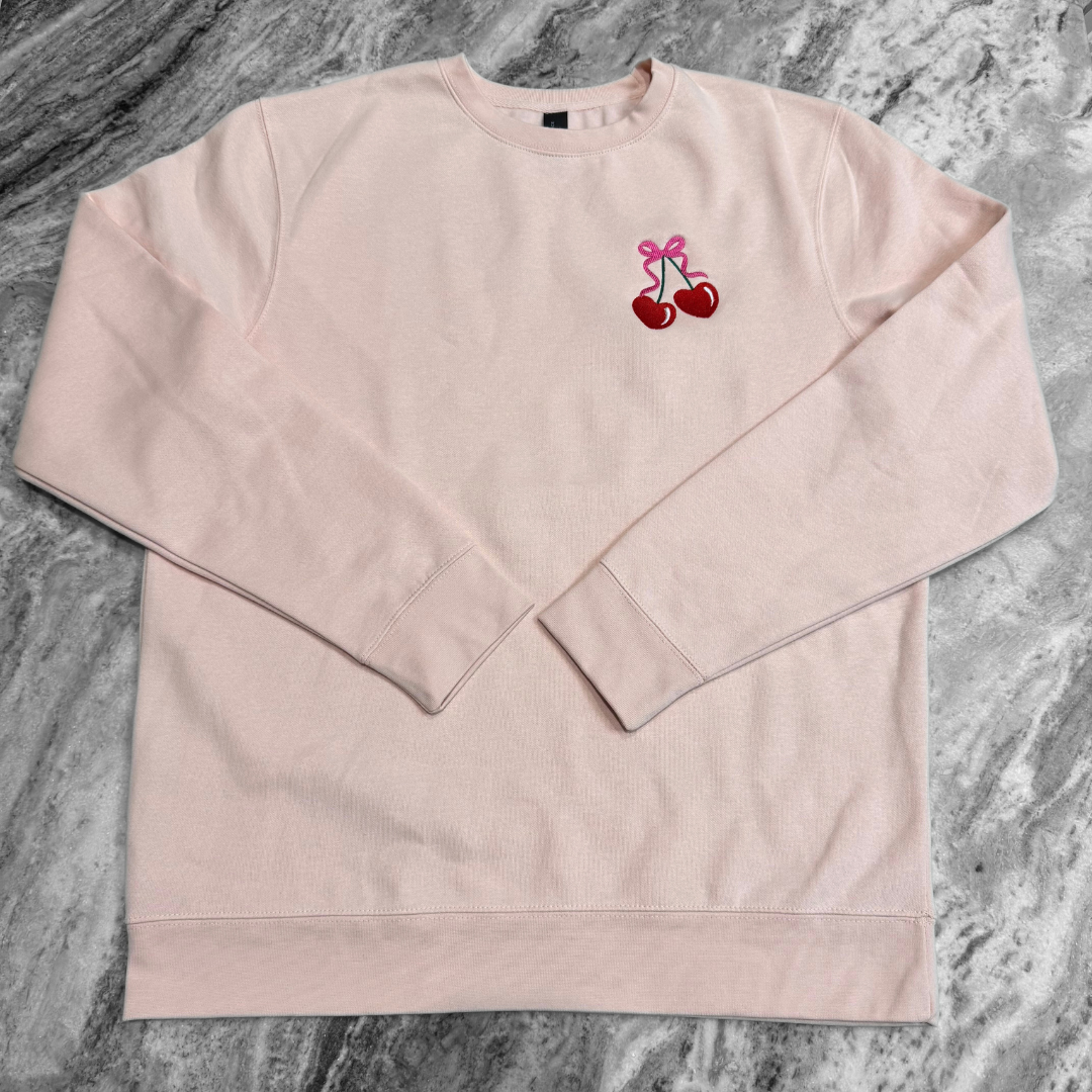 Heart Cherries Embroidered Crew