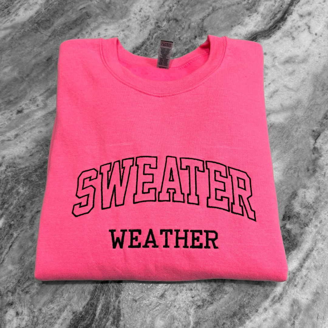 Neon Sweater Weather Embroidered Crew