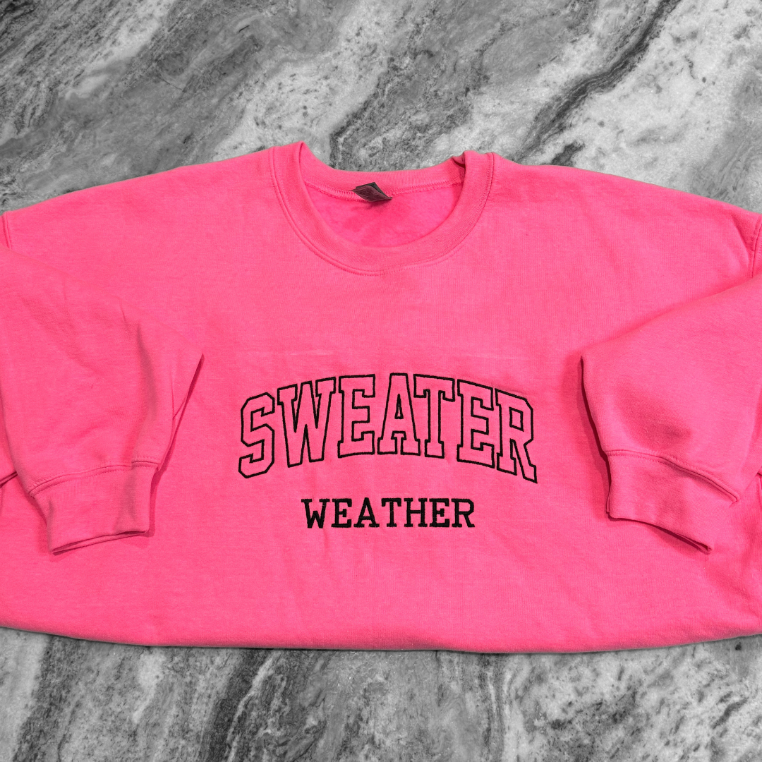 Neon Sweater Weather Embroidered Crew