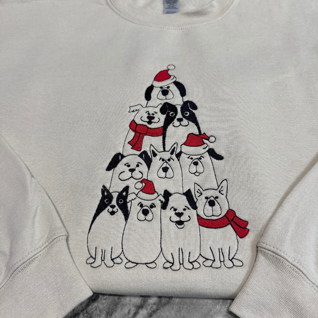 Doggy Christmas Tree Embroidered Crew