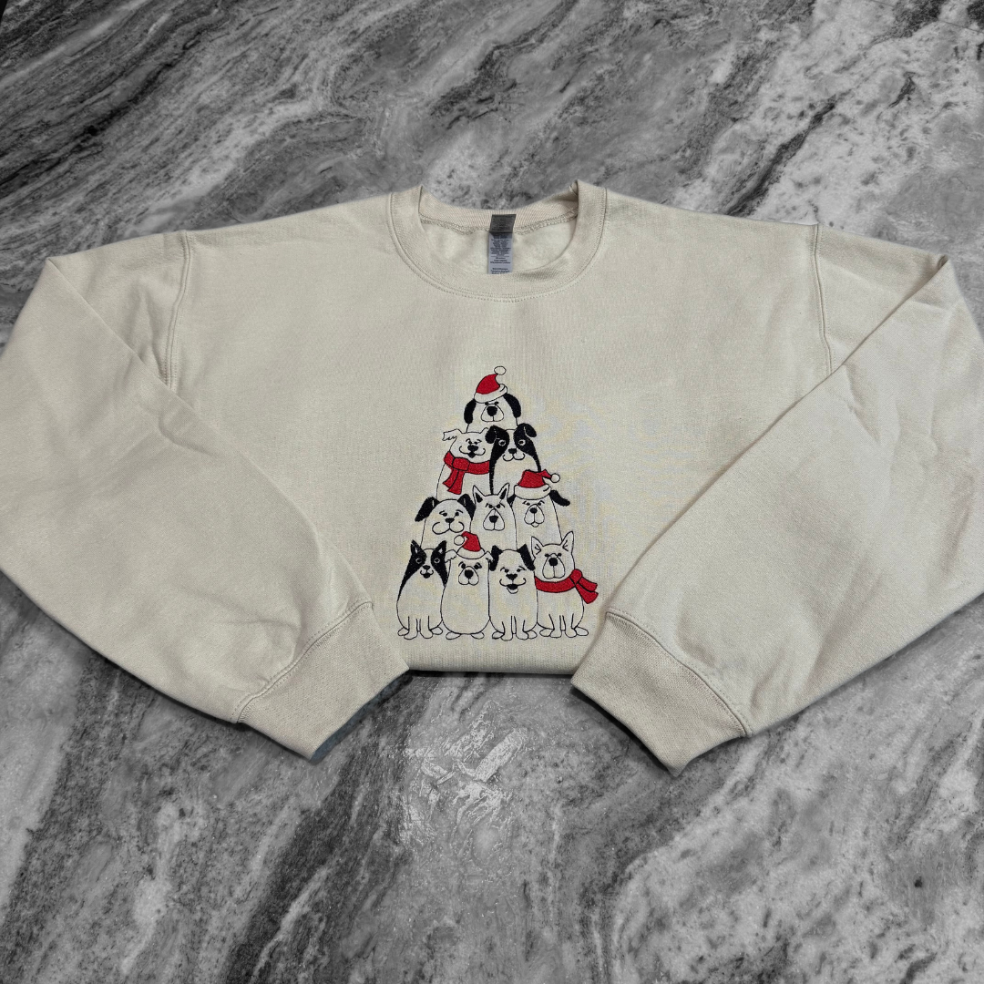 Doggy Christmas Tree Embroidered Crew