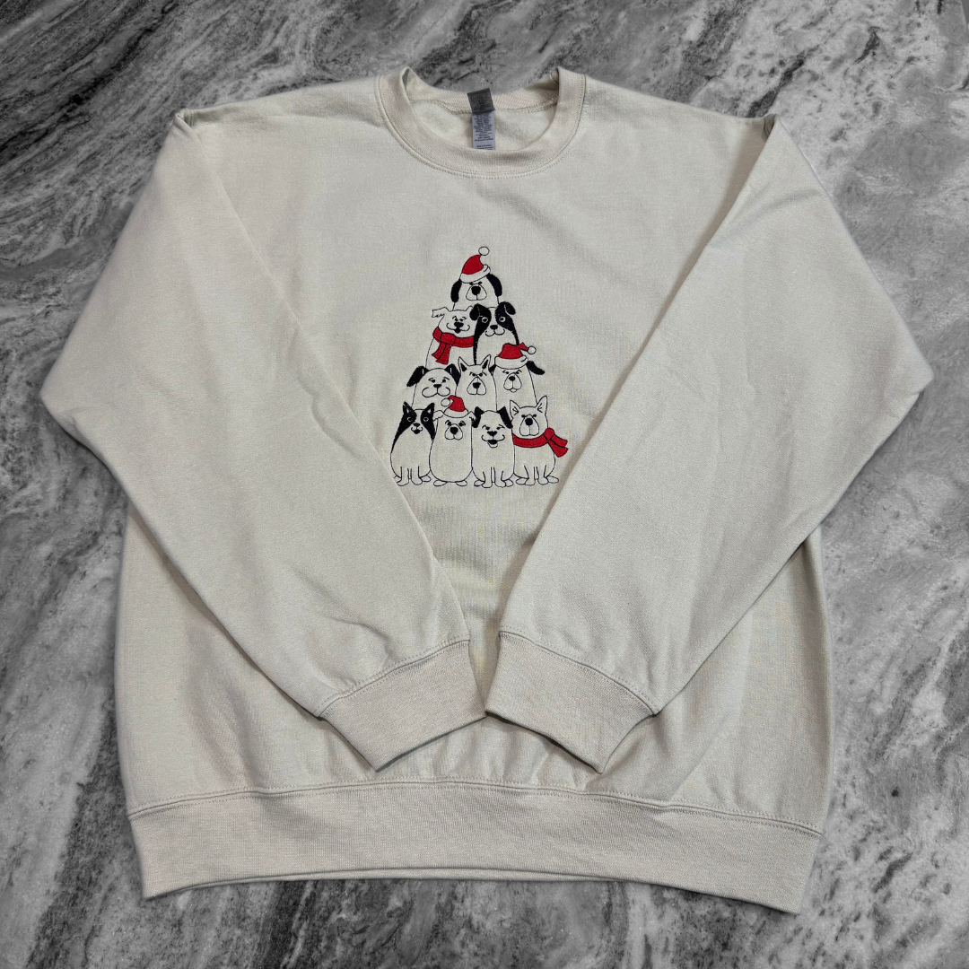 Doggy Christmas Tree Embroidered Crew