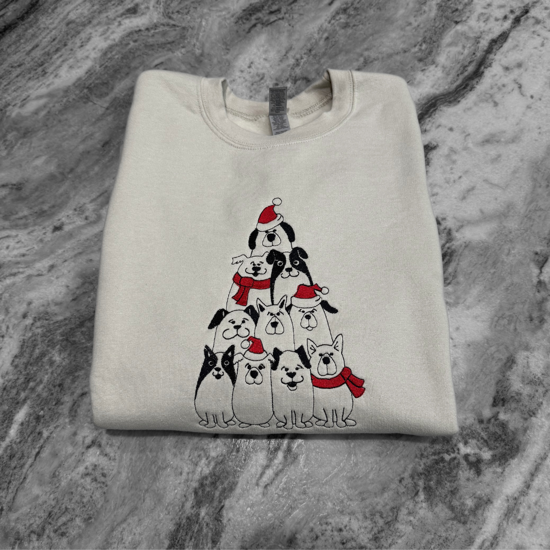Doggy Christmas Tree Embroidered Crew