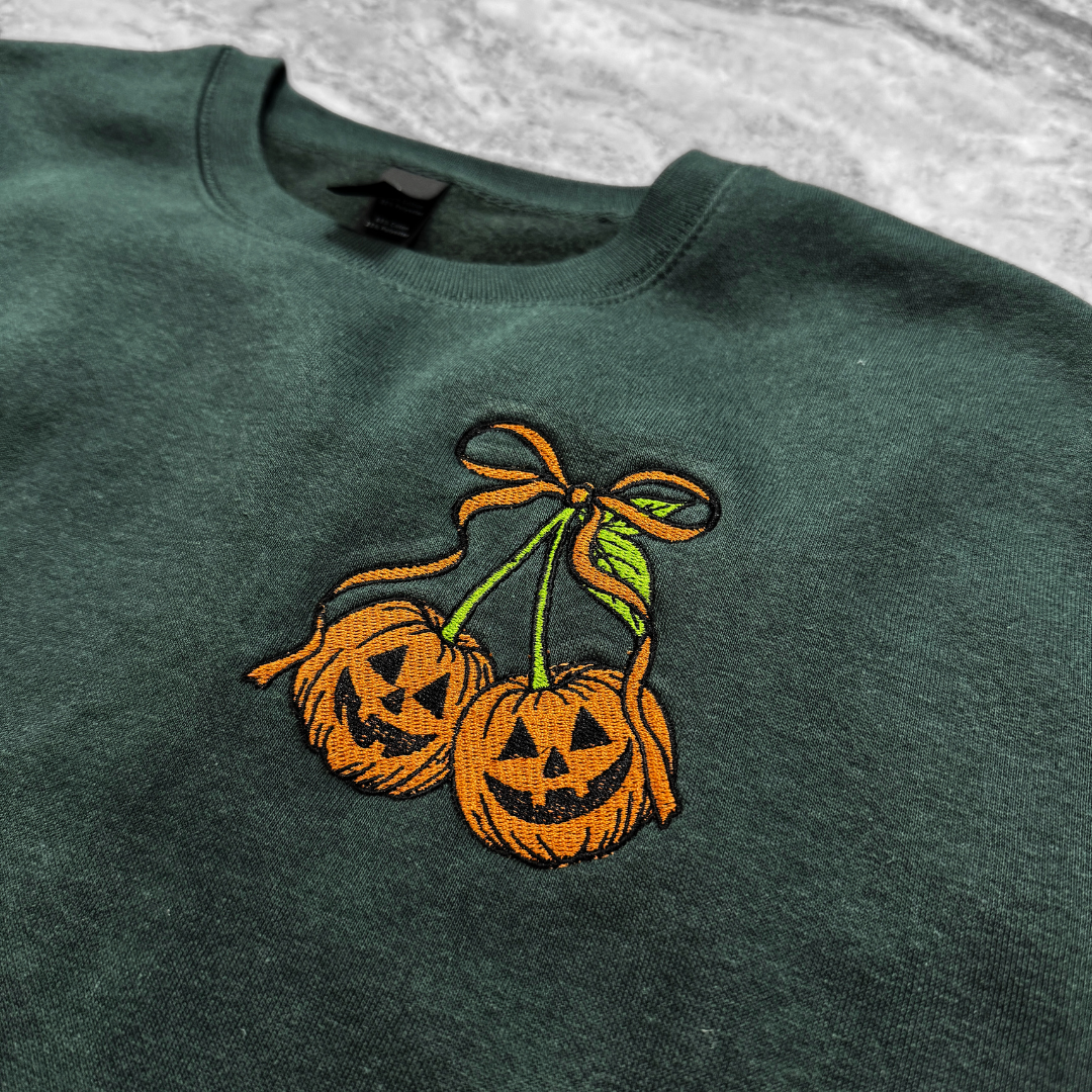 Pumpkin Cherries Embroidered Crew