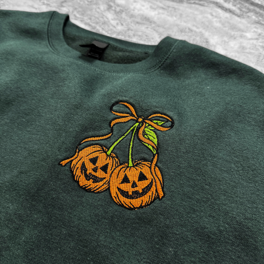 Pumpkin Cherries Embroidered Crew