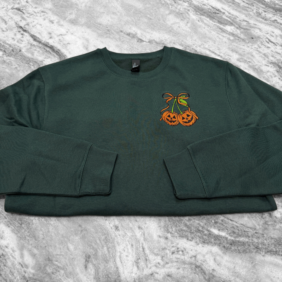 Pumpkin Cherries Embroidered Crew