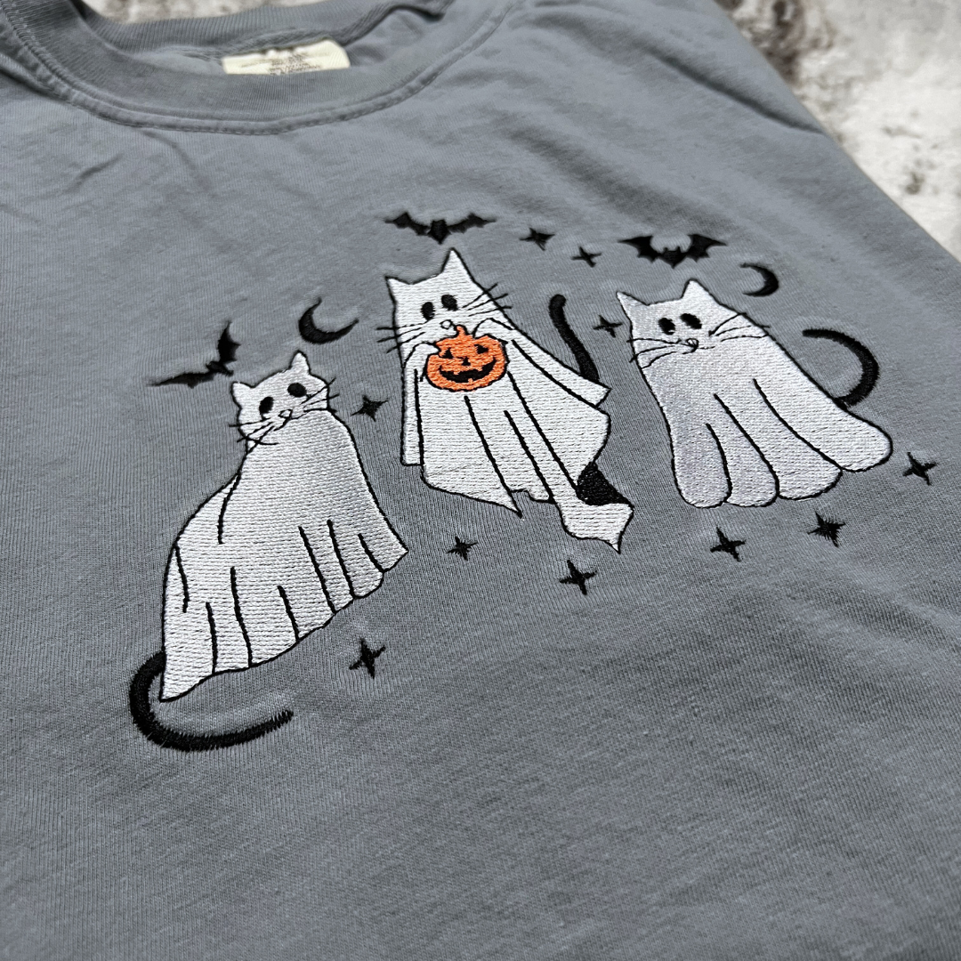 Ghost Cats Embroidered T-Shirt