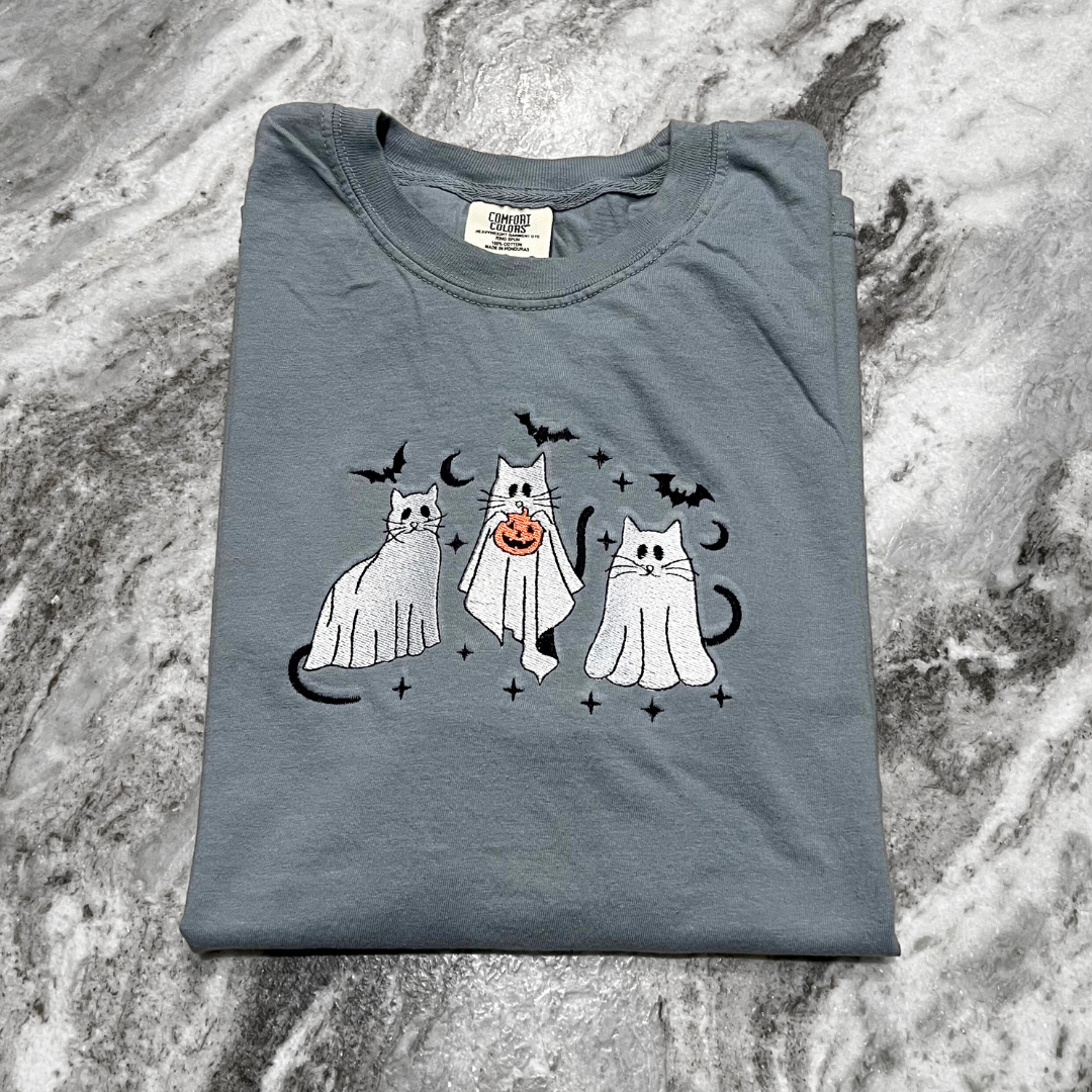 Ghost Cats Embroidered T-Shirt