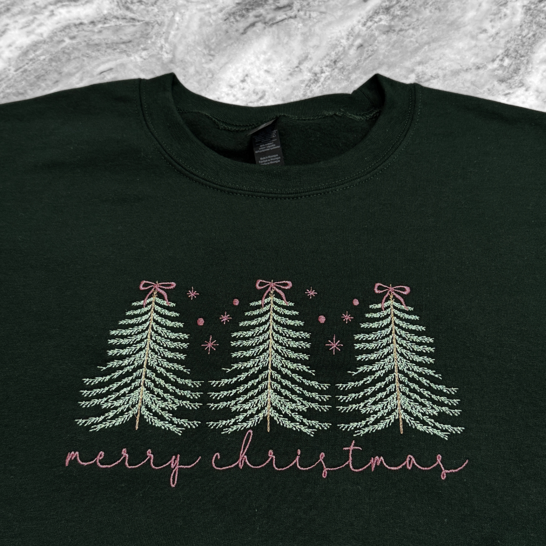 Merry Christmas Trees + Bows Crewneck Sweatshirt