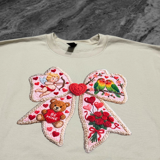 Faux Crochet Valentine's Printed Sweatshirt