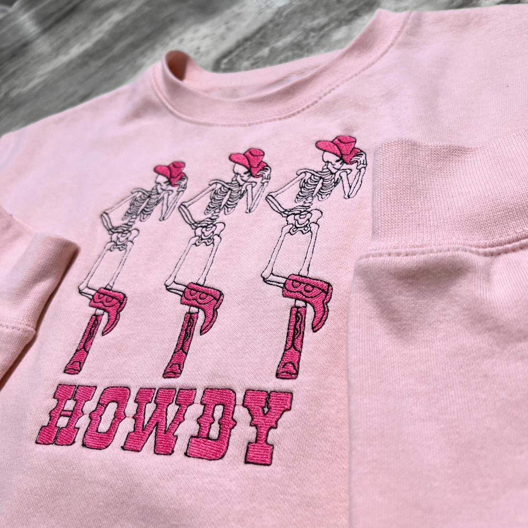Howdy Skeletons Embroidered Crew