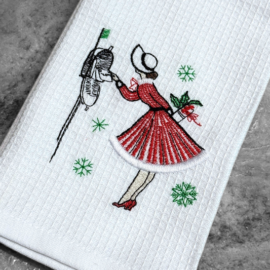 Vintage Holiday Girl Kitchen Towel (Mailbox)