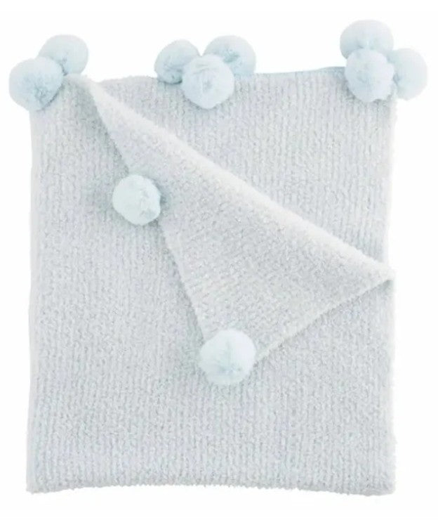 Mud Pie Baby Chenille Pom Pom Blue Blanket