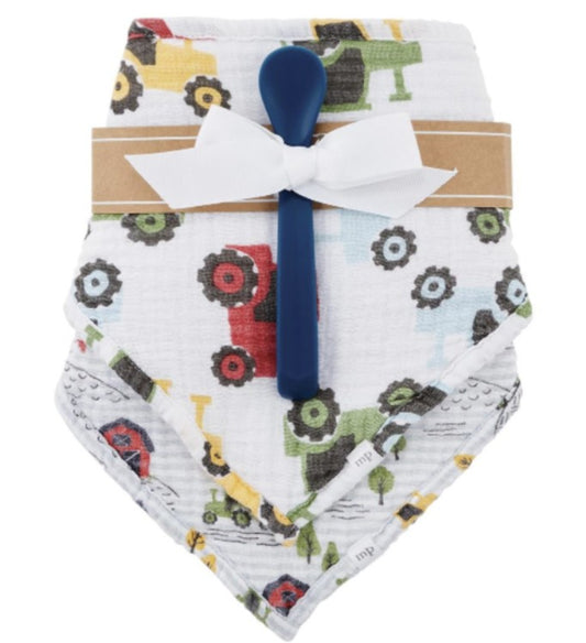 Mud Pie Tractor Silicone Bibs & Silicone Spoon Set