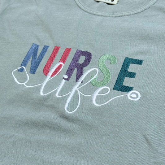 Nurse Life Pastel Embroidered T-Shirt