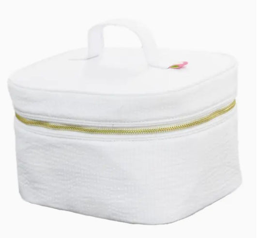 MINT White Seersucker Train Case