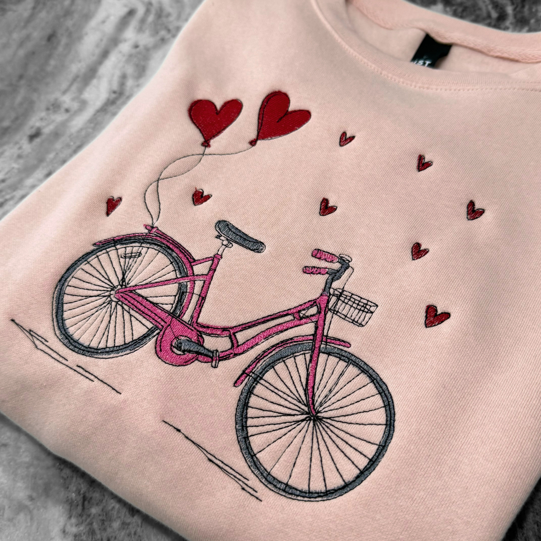 Valentine's Bicycle Embroidered Crew