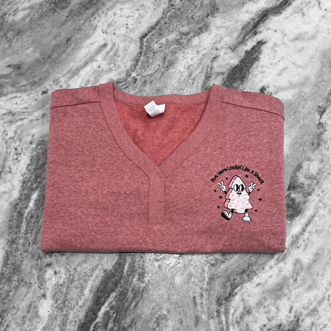 Christmas Snack Cake Embroidered V-Neck Sweatshirt